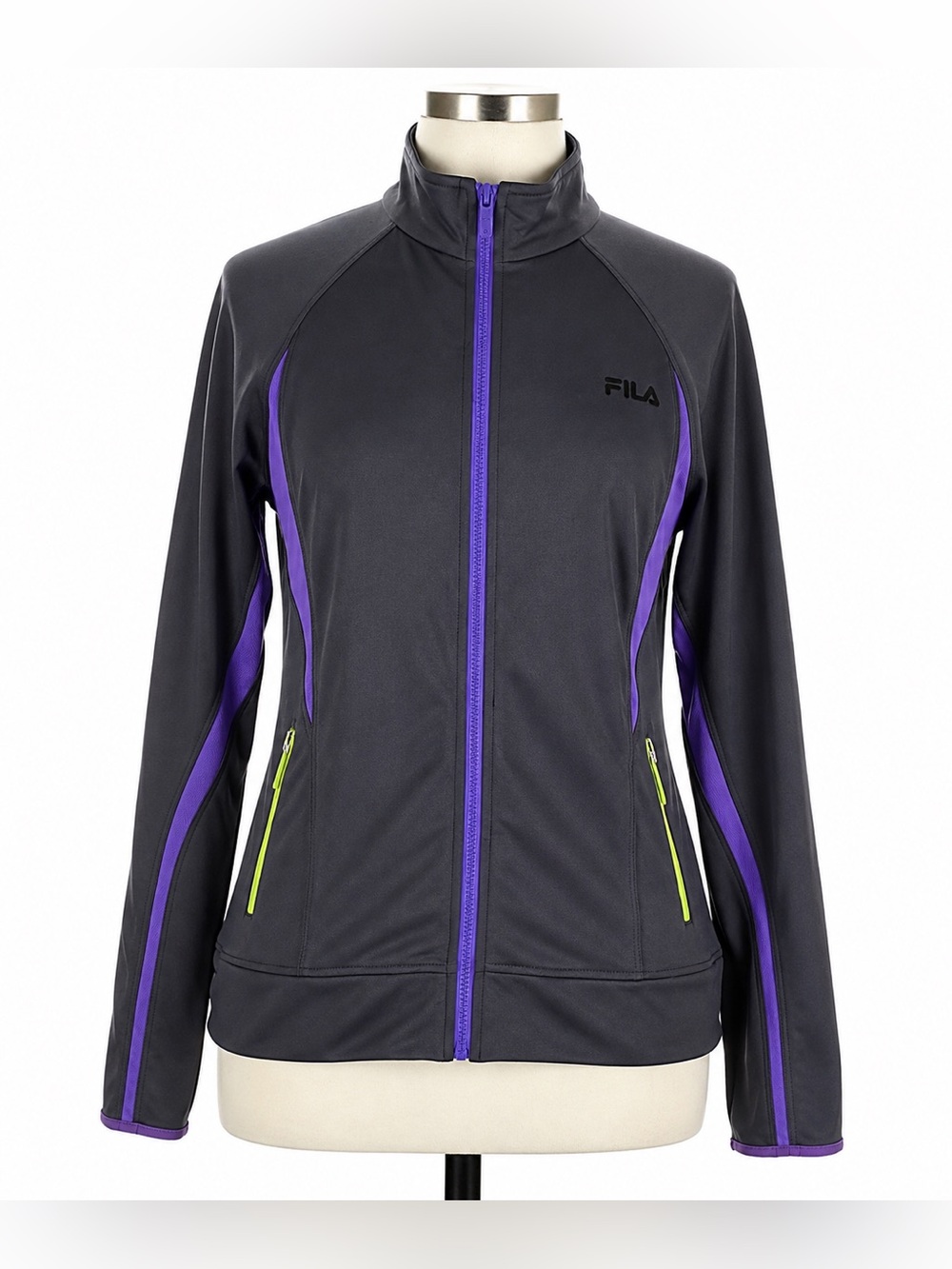 FILA Sport Track Jacket Women’s Medium Gray Purple Full Zip Athletic Y2K